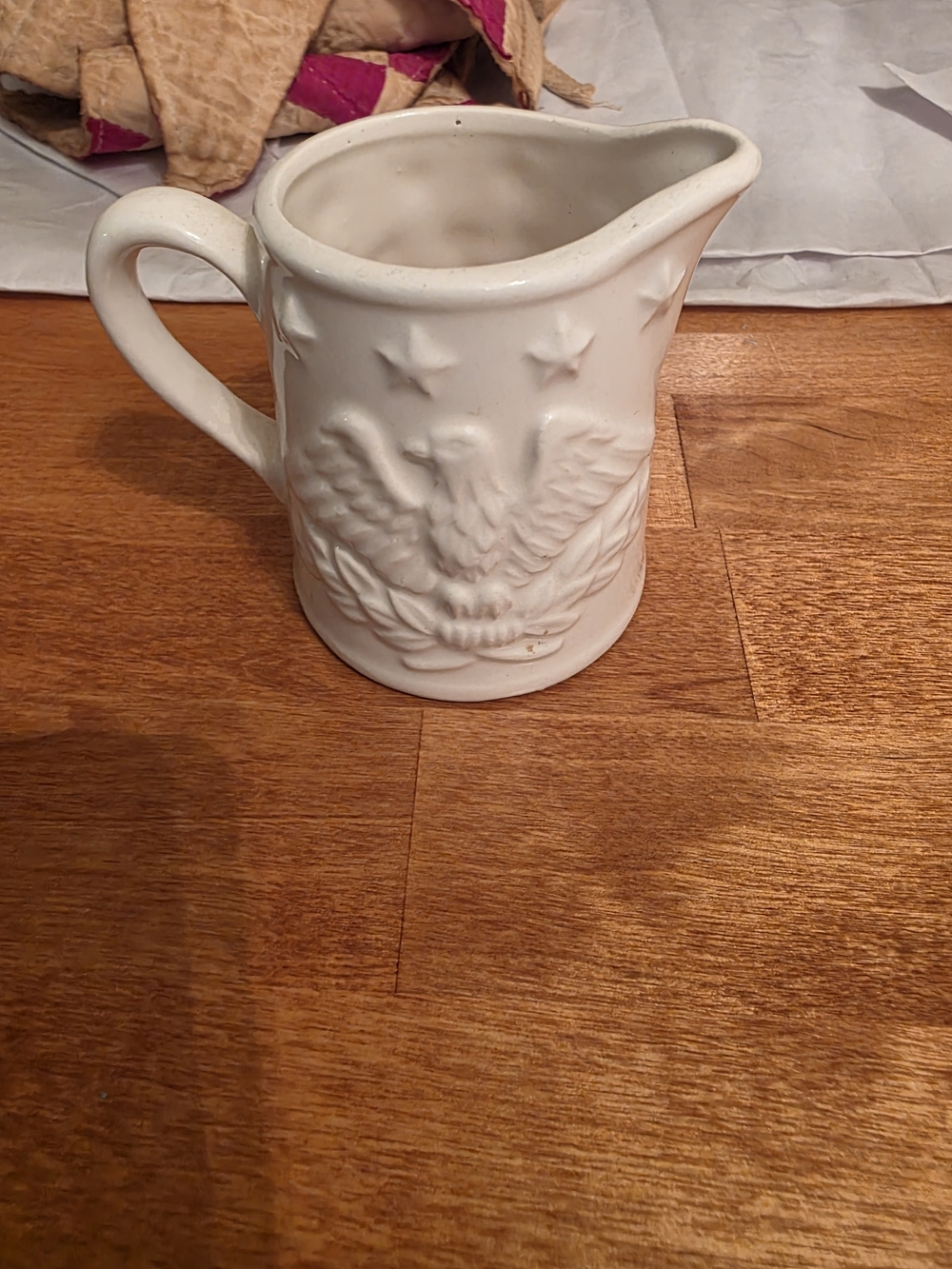Embossed Eagle Ceramic Pitcher in White